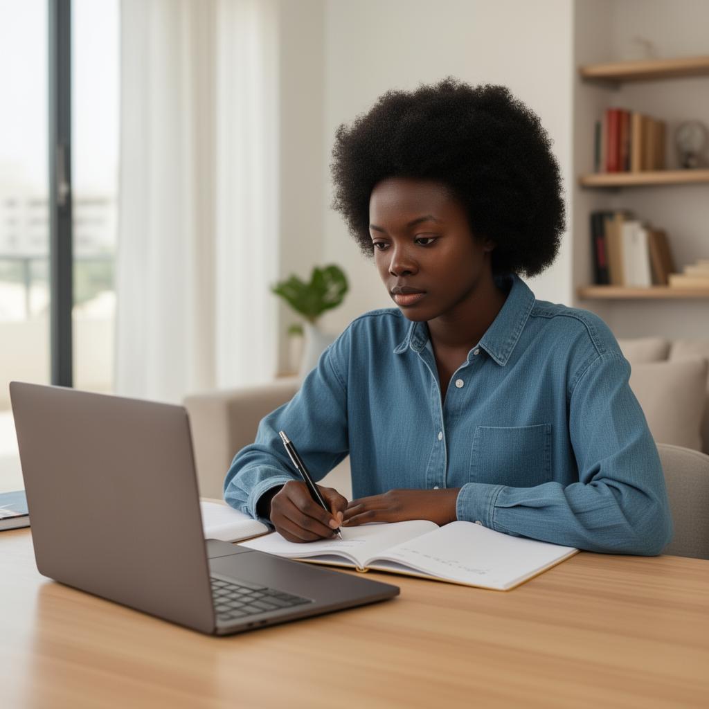 Jovem mulher angolana a estudar